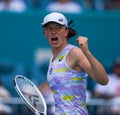 Miami Open 2022 champion Iga Swiatek of Poland in action during her final match against Naomi Osaka of Japan