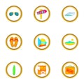Miami rest icons set, cartoon style Royalty Free Stock Photo