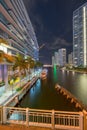 Miami River night long exposure photo shot from the draw bridge Royalty Free Stock Photo