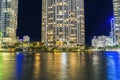 Miami River Night Water Reflections Apartment Buildings Downtown Miami Florida