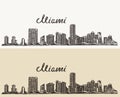 Miami skyline engraved vector hand drawn sketch