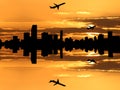 Miami skyline with planes