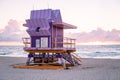 Miami south beach, colorful beach with lifeguard hut during sunrise at Miami Florida Royalty Free Stock Photo