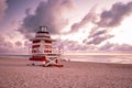 Miami south beach, colorful beach with lifeguard hut during sunrise at Miami Florida Royalty Free Stock Photo