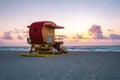 Miami south beach, colorful beach with lifeguard hut during sunrise at Miami Florida Royalty Free Stock Photo