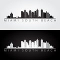 Miami South Beach, Florida skyline and landmarks silhouette