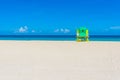 Miami South Beach, lifeguard house in a colorful Art Deco style at sunny summer day with the Caribbean sea in background, world Royalty Free Stock Photo