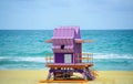 Miami South Beach lifeguard tower and coastline with cloud and blue sky. Royalty Free Stock Photo