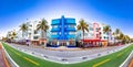 Miami South Beach Ocean Drive colorful Art Deco street sundown view Royalty Free Stock Photo