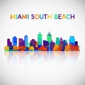 Miami South Beach skyline silhouette in colorful geometric style.