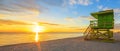 Miami South Beach sunrise and lifeguard tower Royalty Free Stock Photo