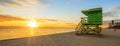 Miami South Beach sunrise with lifeguard tower Royalty Free Stock Photo