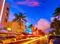 Miami South Beach sunset Ocean Drive Florida Royalty Free Stock Photo