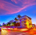 Miami South Beach sunset Ocean Drive Florida Royalty Free Stock Photo