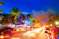 Miami South Beach sunset Ocean Drive Florida Royalty Free Stock Photo