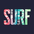 Miami surf club. Graphic t-shirt design, typography, print. Vector illustration