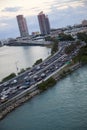 Miami traffic and skyline at dusk Royalty Free Stock Photo