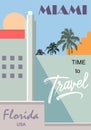 Miami Travel Destination Poster In Retro Style.