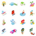 Miami trip icons set, isometric style