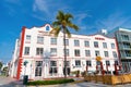 Miami, USA - April 18, 2021: Beach Park hotel building Art Deco architecture in Ocean Drive Royalty Free Stock Photo