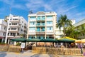 Miami, USA - April 18, 2021: The Fritz Art Deco hotel building modernist architecture in Ocean Drive Royalty Free Stock Photo