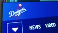 Baseball team Los Angeles Dodgers website homepage. Close up of team logo.