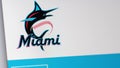 Baseball team Miami Marlins website homepage. Close up of team logo.