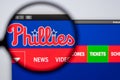 Baseball team Philadelphia Phillies website homepage. Close up of team logo. Royalty Free Stock Photo