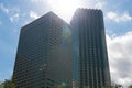 Miami, USA - February 29, 2016: high rise buildings on cloudy sky. Architectural design and conception. House