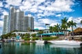 View of luxurious boats and yacht docked in a Miami South Beach Marina. Reach life concept. Real estate Royalty Free Stock Photo