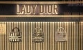 Miami, USA - March 20, 2021: illuminated Lady Dior store vitrine at Design District in Florida. Christian Dior