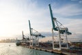 Miami, USA - March, 18, 2016: sea port, terminal or dock. Maritime container port with cargo ship, cranes. Freight, shipping, deli