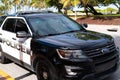 MIAMI, USA - MAY 3, 2020: Miami beach police car. Covid 19 coronaviruse disease. Miami beach closed. Protect quarantine