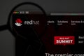 RedHat company website homepage. Close up of RedHat logo.