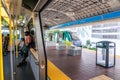 MIAMI, USA - September 10, 2019: Metro mover train on the station in Downtown Miami. Metro mover is a free automatic