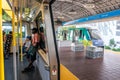 MIAMI, USA - September 10, 2019: Metro mover train on the station in Downtown Miami. Metro mover is a free automatic