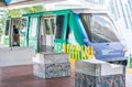 MIAMI, USA - September 10, 2019: Metro mover train on the station in Downtown Miami. Metro mover is a free automatic