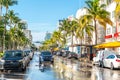 Miami, USA - September 09, 2019: Ocean Drive street after rain in the morning in Miami South Beach in Florida Royalty Free Stock Photo