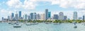 Miami, USA - September 11, 2019: Sailboats in Biscayne Bay with Miami Skyline Royalty Free Stock Photo