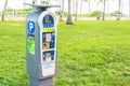 Miami, USA - September 10.09.2019: Self service parking pay station with solar power Royalty Free Stock Photo