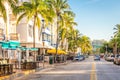 Miami, USA - September 09, 2019: The view of famous Ocean Drive street in the morning in Miami South Beach in Florida Royalty Free Stock Photo