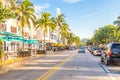 Miami, USA - September 09, 2019: The view of famous Ocean Drive street in the morning in Miami South Beach in Florida Royalty Free Stock Photo