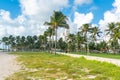 Miami, USA - September 11, 2019: The view of famous Ocean Drive street in the morning in Miami South Beach in Florida Royalty Free Stock Photo