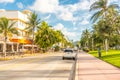 Miami, USA - September 10, 2019: Ocean Drive street in the morning in Miami South Beach in Florida Royalty Free Stock Photo