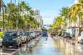 Miami, USA - September 09, 2019: Ocean Drive street in the morning in Miami South Beach in Florida Royalty Free Stock Photo