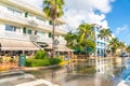 Miami, USA - September 09, 2019: Ocean Drive street in the morning in Miami South Beach in Florida Royalty Free Stock Photo
