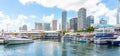 Miami, USA - September 11, 2019: View of the Marina in Miami Bayside with modern buildings and skyline in the background Royalty Free Stock Photo