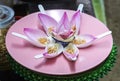 Miang Kham Bua Luang Thai traditional appetizer food, eat with pink lotus petal