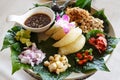 Miang kham - A royal leaf wrap appetizer. Asian snack from Thailand