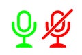 Mic button icon. Microphone icon. Mute and unmute audio microphone icon. vector illustration
